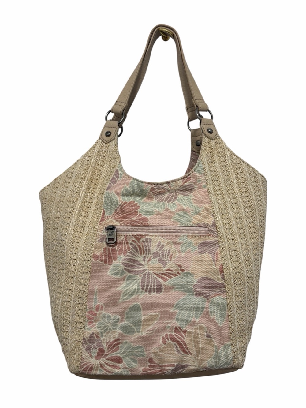 Sakroots Roma Artist Circle Floral Straw Shopper Bucket Shoulder Bag